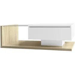 Merax Couchtisch, Hochglanz-Weiß, Beistelltische, Couchtische mit Glas und LED-Effekt, Weiß und Holzfarbe