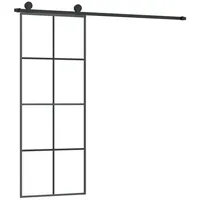 vidaXL Schiebetür mit Beschlag 76x205 cm ESG-Glas & Aluminium - Schwarz