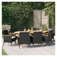 vidaXL Garten-Essgruppe 9-tlg schwarz inkl. Kissen 3103600