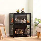 errtsdb 60x33x73cm vitrine Glas, 2 Schicht vitrinenschrank, vitrine glasvitrine stehend vitrinenschrank Wohnzimmer vitrine acryl für Schlafzimme Eckvitrine, Schwarz/Auf DREI Seiten transparent