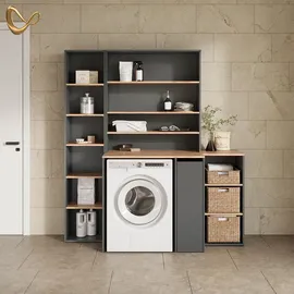 livinity® Waschmaschinenschrank Paolina 93,6 x 88,2 cm Anthrazit/Goldkraft Eiche