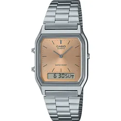 Chronograph CASIO VINTAGE, edelstahlfarben, apricot, Armbanduhren, Damen, Quarzuhr, Armbanduhr, Damenuhr, Herrenuhr, Edelstahlarmband,Digitaluhr