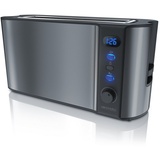 Arendo Toaster Langschlitz für 2 Scheiben, 1000 W, Brötchenaufsatz, Wärmeisoliert, Display, grau