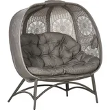 Outsunny Gartenstuhl 2-Sitzer Papasansessel mit Faltbarem Korb und Kissen, Loungesessel für Balkon und Terrasse, Stahl in Sand, 126 x 75 x 142 cm   Aosom.de