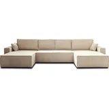 best mobilier Dellia Wohnlandschaft u-form 7-sitzer mit schlaffunktion mit bettkasten aus Cord Beige