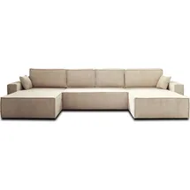 best mobilier Dellia Wohnlandschaft u-form 7-sitzer mit schlaffunktion mit bettkasten aus Cord Beige