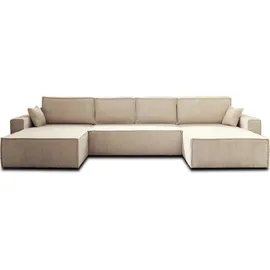 best mobilier Dellia Wohnlandschaft u-form 7-sitzer mit schlaffunktion mit bettkasten aus Cord Beige