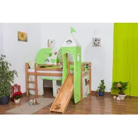 Steiner Shopping Kinderbett Hochbett Andi Buche Vollholz massiv Natur mit Rutsche und Turm inkl. Rollrost - 90 x 200 cm