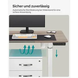 Songmics elektrisch höhenverstellbarer Schreibtisch greige rechteckig, C-Fuß-Gestell weiß 140,0 x 60,0 cm