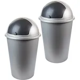 2friends Mülleimer, Abfalleimer mit Schiebe-Deckel, 2 Stück, ca. 50 Liter, 40x68cm, anthrazit/silber, Made in EU