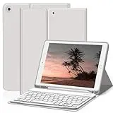 ZOYU Hülle mit Tastatur für iPad 9. 8. 7. Generation 2021 2020 2019, iPad 9/8/ 7 10,2 Zoll Hülle mit Tastatur, Bluetooth Keyboard Folio mit Stifthalter, QWERTZ Layout, Grau
