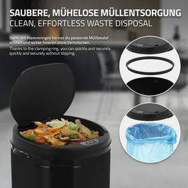 ML-Design Mülleimer mit Sensor 30L Edelstahl Schwarz Rund Automatisches Öffnen