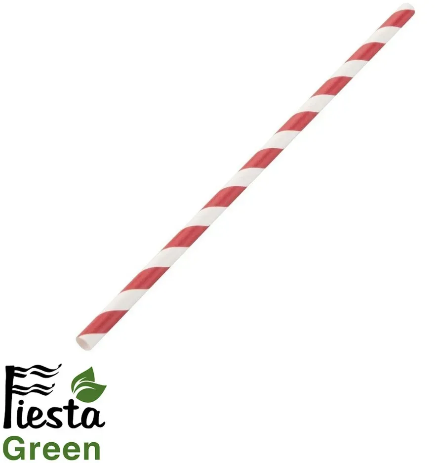 Gastronoble 1000 Fiesta Green kompostierbare flexible Papiertrinkhalme | rot geringelt