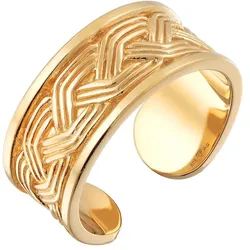 KUZZOI Herren Bandring Ornament Design Offen 925 Silber goldfarben 