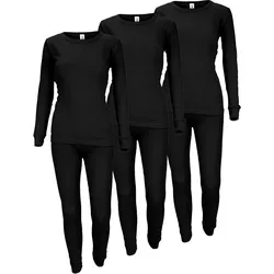 Thermounterwäsche Damen 3er Set | Hemd + Hose | Schwarz S