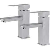 2PCS Badezimmer-Wasserhahn Zwei-Wege-Waschtischmischer für Badezimmer Edelstahl-Waschtischarmatur Klassischer Gebürsteter Waschtisch-Wasserhahn