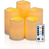 Homemory Wasserdichte Outdoor LED Kerzen mit Fernbedienung und Timer – Flammenlose Batteriekerzen für Garten, Terrasse, Hochzeit,5er-Set