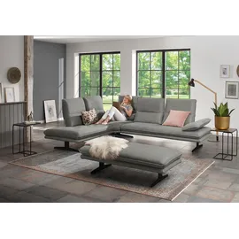 W.Schillig Ecksofa »broadway, Designsofa, toller Sitzkomfort, zeitlos, elegant, L-Form«, Sitztiefenverstellung, Kopfteil- & Seitenteilverstellung, Breite 284cm grau