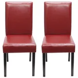 MCW 2er-Set Esszimmerstuhl Stuhl Küchenstuhl Littau ~ Kunstleder, rot, dunkle Beine