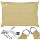 Tectake Sonnensegel Sunny, (Set, 3 x 4 m), HDPE mit 185 g/m2 und 87 % UV-Schutz beige Rechteck | 400,00 cm x 0,50 cm x 300,00 cm