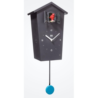 KOOKOO Birdhouse schwarz, Moderne Design Kuckucksuhr, mit 12 Vogelstimmen oder Kuckuck