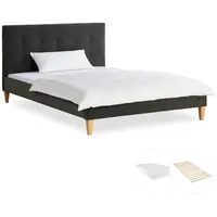 Homestyle4u Polsterbett Grau, Textil, 140x200 cm, Schlafzimmer, Betten, Polsterbetten