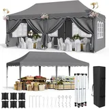 Pavillon 3x6 M, Faltpavillon3x6 Wasserdicht Stabil, mit 6 Sandsäcke 6 PCS Seitenwänden, UV Schutz 50+ Gartenpavillon mit 12 Erdhaken 6 Seile, Partyzelt für Camping Hochzeiten Markt, Grau