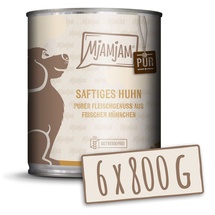 MjAMjAM - Premium Nassfutter für Hunde - purer Fleischgenuss - saftiges Huhn pur 800g, 6er Pack (6 x 800g), naturbelassen mit extra viel Fleisch