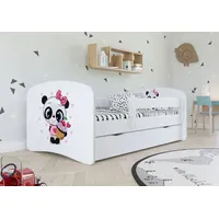 Bjird Kinderbett Jugendbett 80x160 cm Weiß mit Rausfallschutz Schublade und Lattenrost Kinderbetten für Mädchen und Junge - Panda