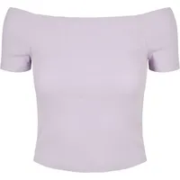 URBAN CLASSICS Ladies Off Shoulder Rib Tee in Violet,