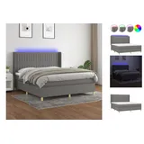 vidaXL Boxspringbett mit Matratze & LED Dunkelgrau 160x200 cm Stoff