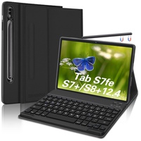 SENGBIRCH Samsung Galaxy Tab S7 FE Hülle mit Tastatur, Galaxy Tab S8+/S8 Plus/S7 Plus Tastatur Hülle (Deutsches Tastatur QWERTZ Layout) für Galaxy Tab 12.4 Zoll - Schwarz
