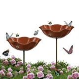 Vogeltränke Blumen Gartenstecker, Metall Insektentränke Bienentränke Blumenform, Handgefertigt VogelBad Stehend Wetterfeste, Vogeltränke Blumenstecker Für Garten, Terrasse, Hof, Rasen (2 Stück)