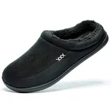 GOLDGOD Herren Winter Hausschuhe, Thermal Kunstpelz Baumwolle Pantoffeln Zuhause Weich Bequem Atmungsaktiv Innen Warm Anti-Rutsch Hausschuhe Für Mann,Schwarz,48 EU(14 UK) - 48 EU