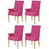 Casa Padrino Chesterfield Neo Barock Esszimmer Stuhl 4er Set Pink / Naturfarben - Küchenstühle mit Armlehnen - Esszimmer Möbel - Chesterfield Möbel - Neo Barock Möbel