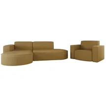 Fun Möbel Sofa Set 2-teilig Sessel und Ecksofa PALMA XS Stoff Scala Senfgelb Ottomane Links - Gelb