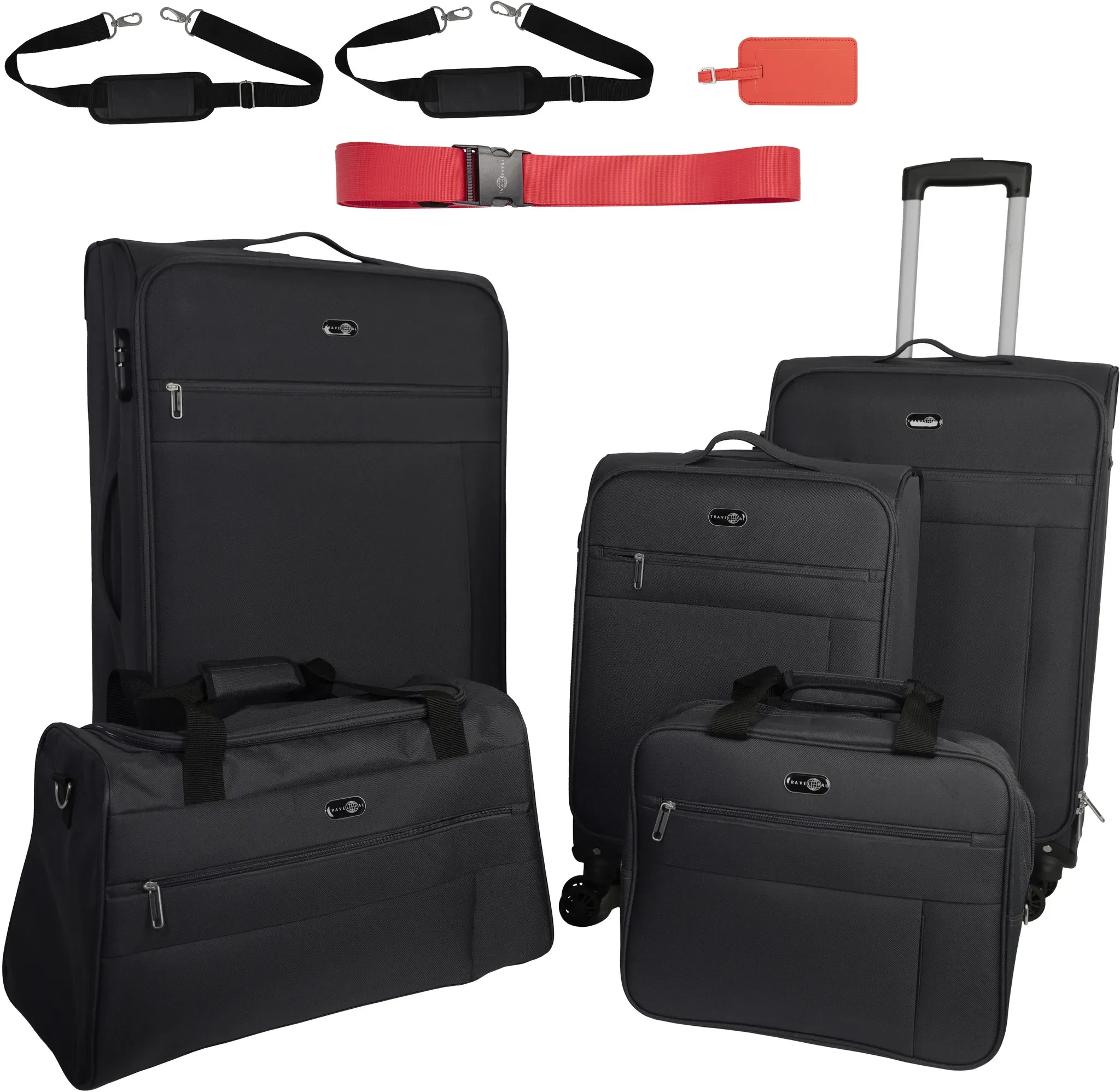 Travel Pal Trolleyset »Reisegepäck Trolley-Set PALMA«, (Set, 7 tlg.), 3 Koffer S/M/L, Reisetasche, Fliegetasche, Kofferanhänger, Koffergurt Travel Pal schwarz