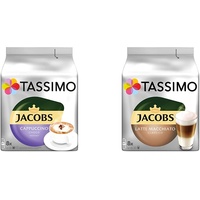 Tassimo Kapseln Jacobs Cappuccino Choco, 40 Kaffeekapseln, 5er Pack, 5 x 8 Getränke & Kapseln Jacobs Typ Latte Macchiato Classico, 40 Kaffeekapseln, 5er Pack, 5 x 8 Getränke