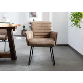 Massivmoebel24 Polsterstuhl Leder beige
