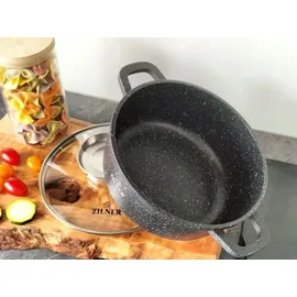 ZILNER 12-tlg Antihaftbeschichtet Kochtopfset Topfset Geschirrset Marmorbeschichtung, Induktion Topf-set ZL-8528 - Schwarz