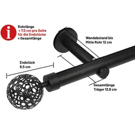 deco-raum Gardinenstange nach Maß 1-Lauf Kugel Ø 25mm Schwarz, 60cm