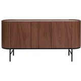 Design-Sideboard dunkles Walnussfurnier und schwarzes Metall 3 Türen B160 cm SKYE