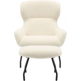 SalesFever Sessel mit Hocker Teddyfell 79 x 103 x 82 cm Beige