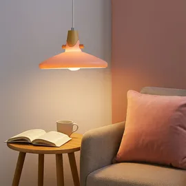 Nowa Esszimmerleuchte pink Hängelampe Retro Hängeleuchte holzoptik rosa, E27 Fassung, Dxh 35x150 cm