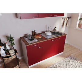 Respekta Küche Miniküche Singleküche Luis 150cm Einbau Weiß Rot ohne Kühlschrank Respekta