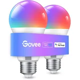 Govee Smart Glühbirne E27, WLAN LED Lampe RGBWW dimmbare mit 16 Millionen DIY-Farben, 800LM, 54 Szenen, Smart home Alexa Zubehör, Sprachsteuerung Funktionieren mit Alexa, Google Assistant, 2 Stück