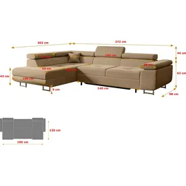 altdecor Ecksofa Velours mit Schlaffunktion 2-Sitzer Beige
