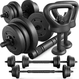 Trex Sport Hanteln Set 3in1 Set 20kg Kurzhanteln Langhantel & Kettlebell 2x10kg