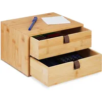Relaxdays Schreibtisch Organizer, Büroorganisator 2 Schubladen, Bambus, Schubladenkasten, HBT: