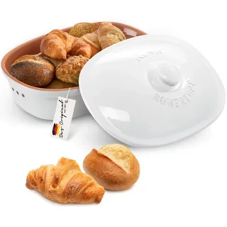 Römertopf Brottopf oval MAXI 6,5 Liter - Brotkasten Weiß aus Keramik - Atmungsaktiver Tontopf für langanhaltende Frische von Brot und Brötchen